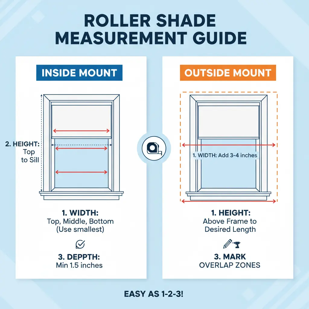 How do you measure windows before installing roller shades