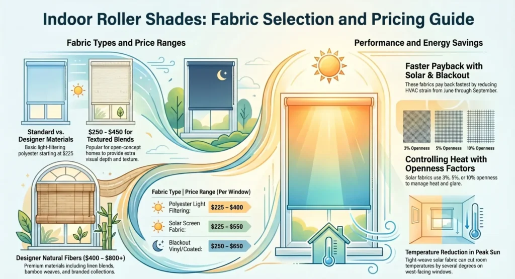 Indoor roller shades cost guide - pricing by fabric