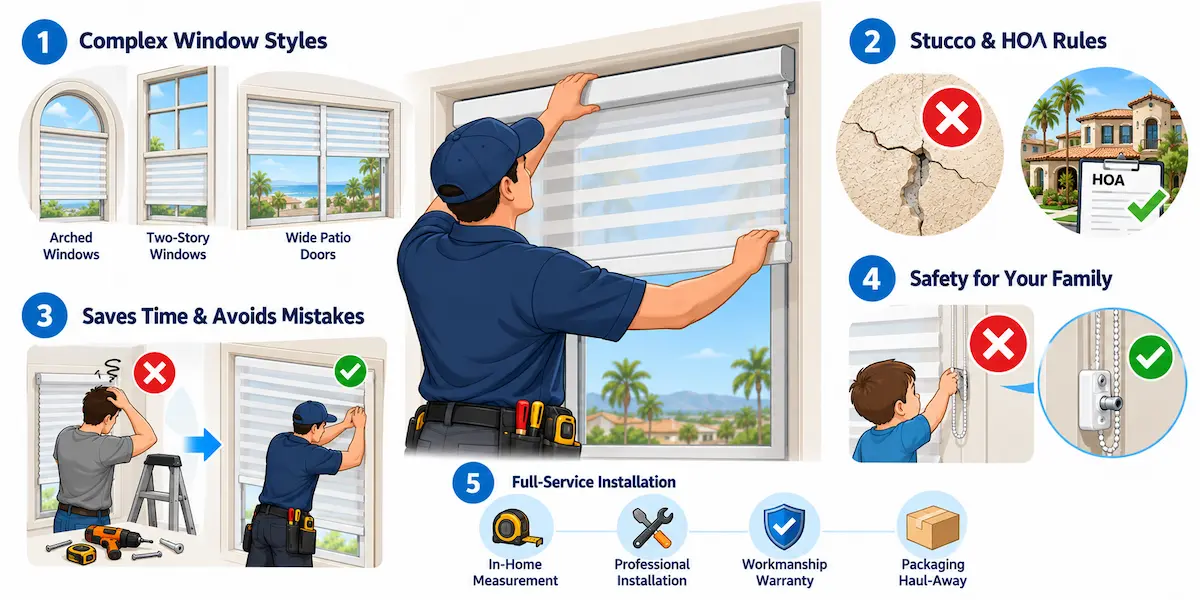 Why Most Orange County Homeowners Choose Professional Sheer Horizontal Shade Installation
